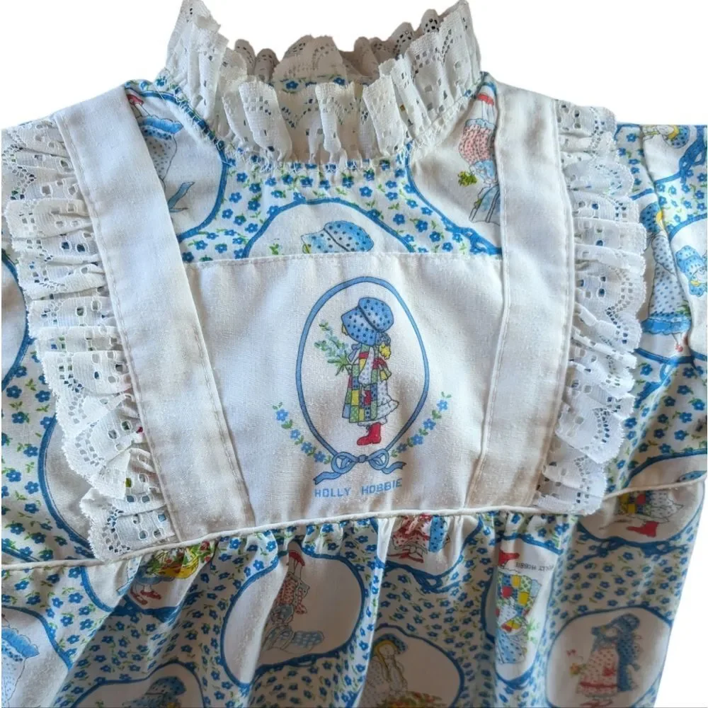 Holly Hobbie Girls vintage long floral blue dress cottage core‎